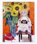Doll＆flowers向日葵、絵画、油絵、美術品